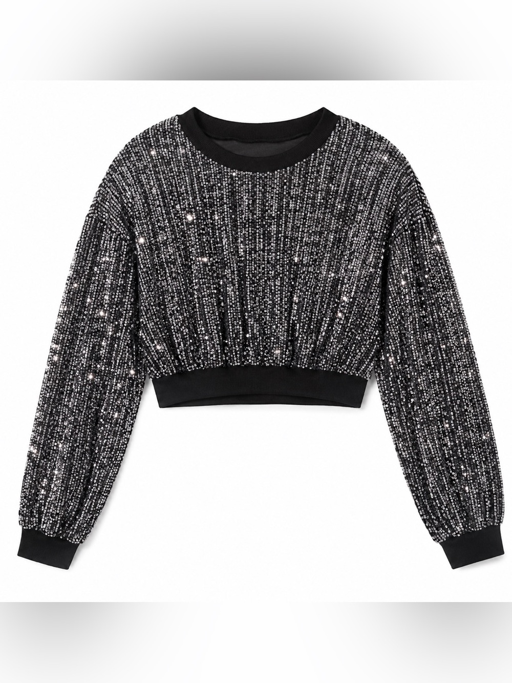 Silver and Black Sequin Long Sleeve Top